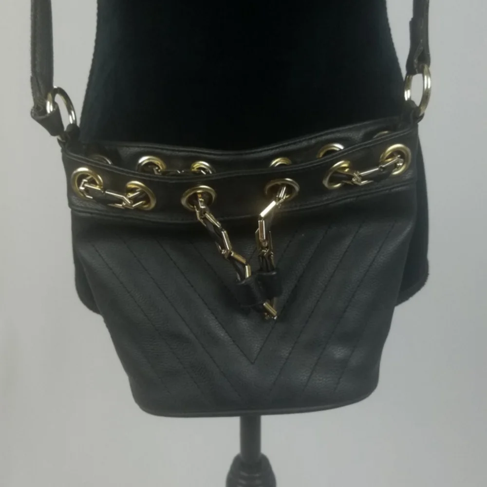 Free People black leather quilted cross body handbag‎ chain gothic steampunk